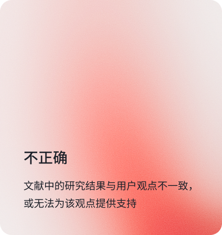 不正确:文献中的研究结果与用户观点不一致,或无法为该观点提供支持